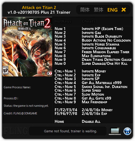 ترینر بازی Attack on Titan 2 